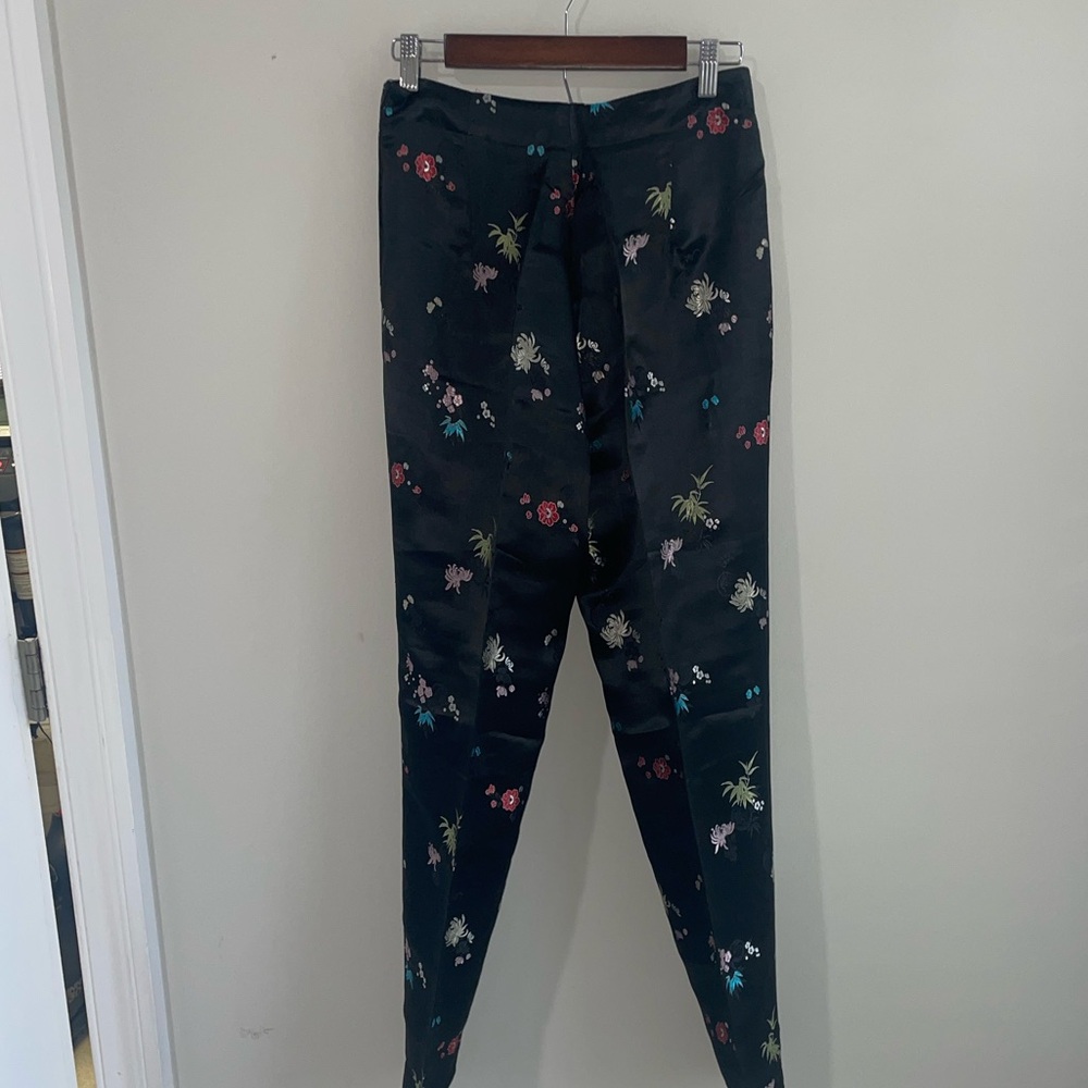 Vintage Silk Box Black Embroidered Satin Pants
